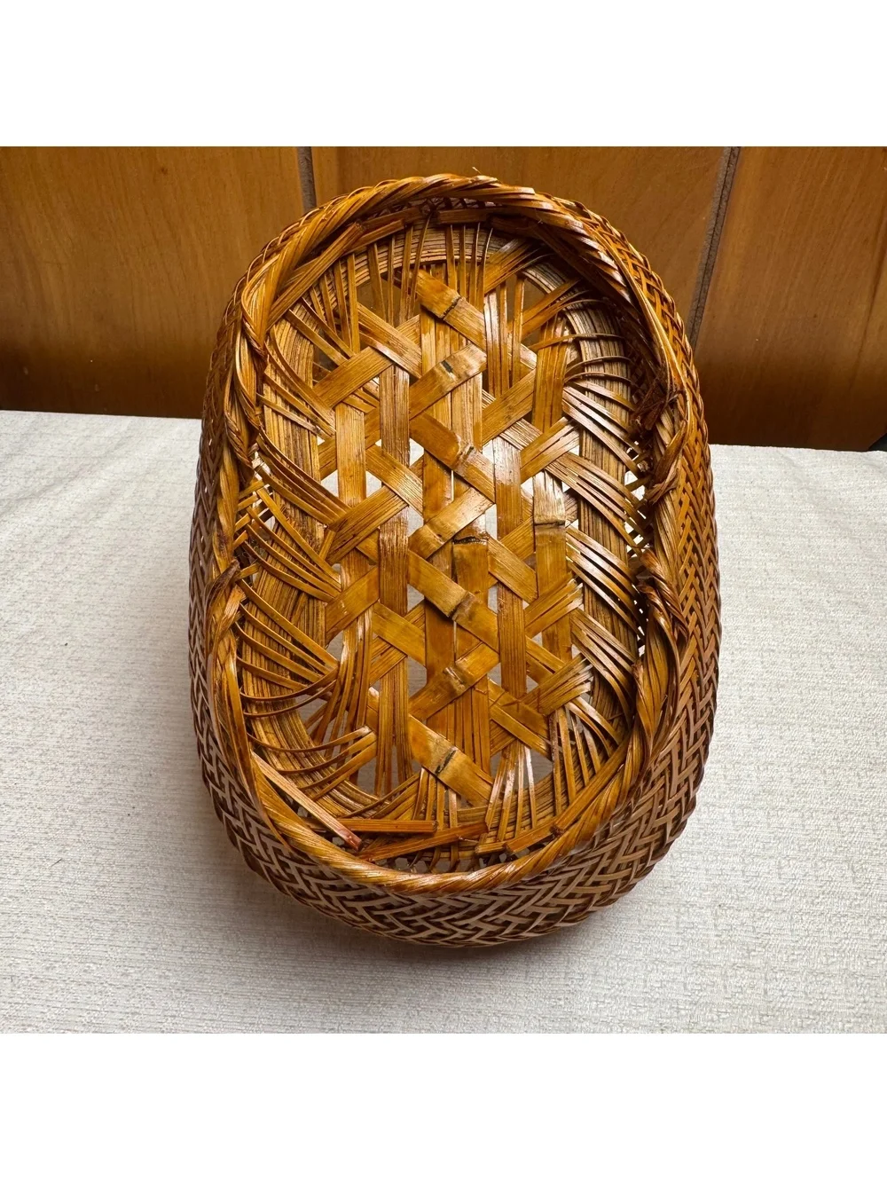 Vintage Woven Wicker Basket With Handle Oval Boho Cottage Farmhouse Decor